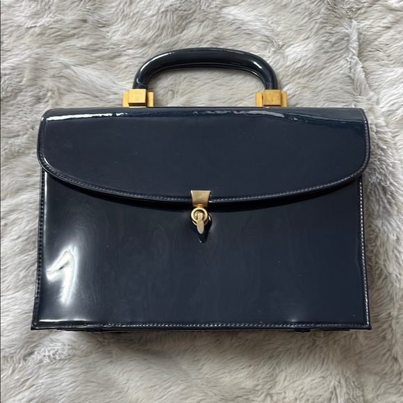 Vintage navy blue patent  handbag - Picture 1 of 13